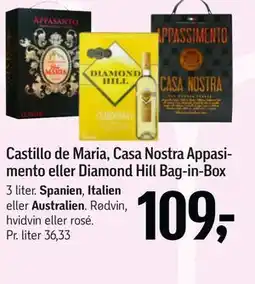 Føtex Castillo de Maria, Casa Nostra Appasimento eller Diamond Hill Bag-in-Box tilbud