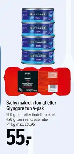 Føtex Sæby makrel i tomat eller Glyngøre tun 4-pak tilbud