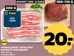 Netto Velsmag flæsk i skiver eller marineret tykstegsbøf tilbud