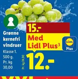 Lidl Grønne kernefri vindruer tilbud