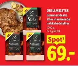Lidl GRILLMEISTER Sommersteaks eller marinerede nakkekoteletter tilbud