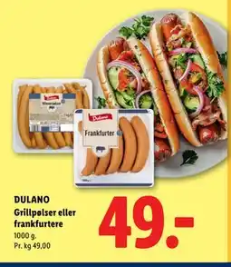 Lidl DULANO Grillpølser eller frankfurtere tilbud