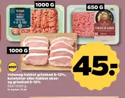 Netto Velsmag hakket grisekød 8-12%, koteletter eller hakket okse- og grisekød 8-12% tilbud