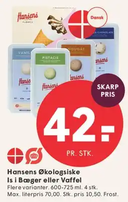 SPAR Hansens økologiske is - i bæger eller vaffel tilbud