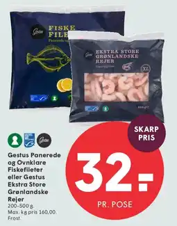 SPAR Gestus Panerede/ Ovnbagte fiskefileter eller Ekstra Store Grønlandske Rejer tilbud