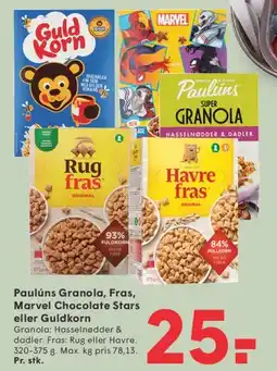 SPAR Paulúns Granola, Fras, Marvel Chocolate Stars eller GuldKorn tilbud