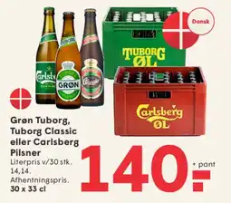 SPAR Grøn Tuborg, Tuborg Classic eller Carlsberg Pilsner (30 x 33 cl) tilbud
