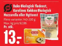 Min Købmand Buko Økologisk flødeost / Karolines Køkken Økologisk mozzarella / hytteost tilbud