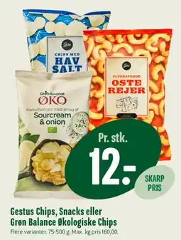 Min Købmand Gestus Chips, Snacks eller Grøn Balance Økologiske Chips tilbud