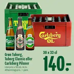 Min Købmand Grøn Tuborg, Tuborg Classic eller Carlsberg Pilsner (kasse) tilbud