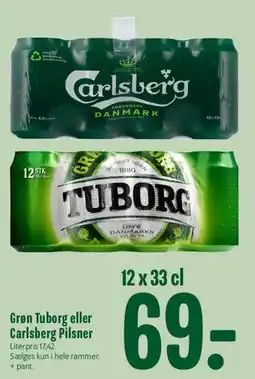 Min Købmand Grøn Tuborg eller Carlsberg Pilsner 12 x 33 cl tilbud