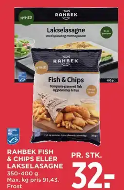 MENY Rahbek Fish & Chips / Lakselasagne tilbud