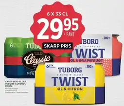 MENY Carlsberg eller Tuborg alkoholfri øl (6 x 33 cl) tilbud