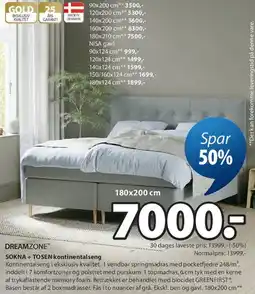 JYSK SOKNA + TOSEN kontinentalseng tilbud