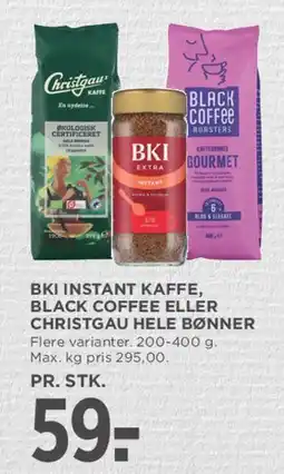 MENY BKI instant kaffe, Black Coffee eller Christgau hele bønner tilbud
