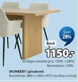 JYSK MUNKEBY spisebord tilbud
