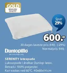 JYSK Dunlopillo SERENITY pude tilbud