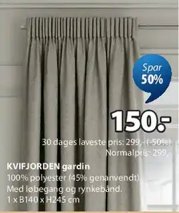 JYSK KIVFJORDEN gardin tilbud