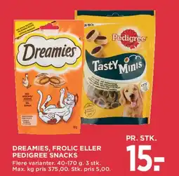 MENY Dreamies, Frolic eller Pedigree snacks tilbud