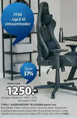 JYSK Gamer-stol (TYPE Z - RAZER EDITION / LEGEND) tilbud
