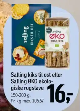 Føtex Salling kiks til ost eller Salling ØKO økologiske rugstave tilbud