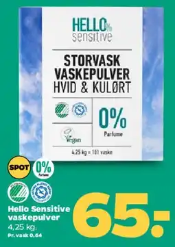 Netto Hello Sensitive storvask vaskepulver (hvid & kulørt) tilbud