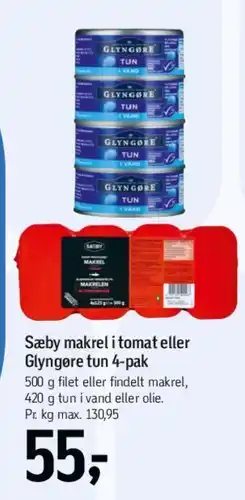 Føtex Sæby makrel i tomat eller Glyngøre tun 4-pak tilbud