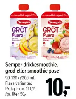 Føtex Semper drikkesmoothie, grød eller smoothie pose tilbud