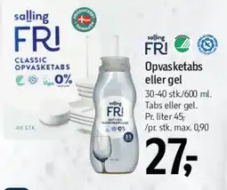 Føtex salling FRI Opvasketabletter eller gel tilbud