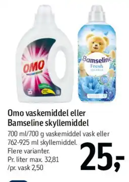 Føtex Omo vaskemiddel eller Bamseline skyllemiddel tilbud