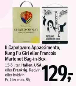 Føtex Il Capolavoro Appassimento, Kung Fu Girl eller Francois Martenot Bag-in-Box tilbud