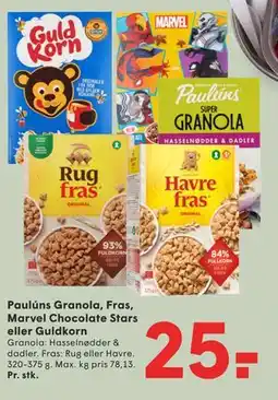 SPAR Paulúns Granola, Fras, Marvel Chocolate Stars eller Guldkorn tilbud