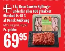 Min Købmand 2 kg Rose Danske Kyllingeunderlår eller 600 g Hakket Oksekød 14-18 % af Dansk Kødkvæg tilbud