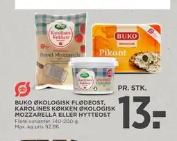 MENY BUKO ØKOLOGISK FLØDEOST, KAROLINES KØKKEN ØKOLOGISK MOZZARELLA ELLER HYTTEOST tilbud