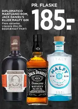 MENY DIPLOMATICO MANTUANO ROM, JACK DANIEL’S ELLER MALFY GIN tilbud