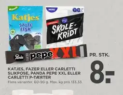 MENY KATJES, FAZER ELLER CARLETTI SLIKPOSE, PANDA PEPE XXL ELLER CARLETTI P-TÆRTER tilbud