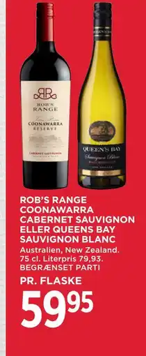 MENY ROB’S RANGE COONAWARRA CABERNET SAUVIGNON ELLER QUEENS BAY SAUVIGNON BLANC tilbud