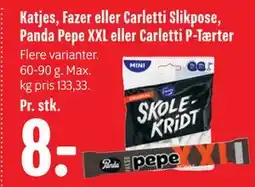 Min Købmand Katjes, Fazer eller Carletti Slikpose, Panda Pepe XXL eller Carletti P-Tærter tilbud