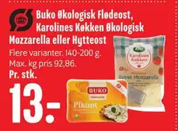Min Købmand Buko Økologisk Flødeost, Karolines Køkken Økologisk Mozzarella eller Hytteost tilbud