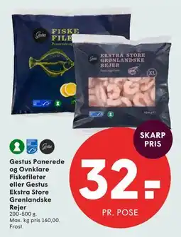 SPAR Gestus Panerede og Ovnklare Fiskefileter eller Gestus Ekstra Store Grønlandske Rejer tilbud