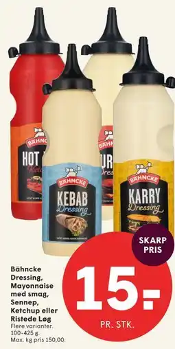 SPAR Bähncke Dressing, Mayonnaise med smag, Sennep, Ketchup eller Ristede Løg tilbud
