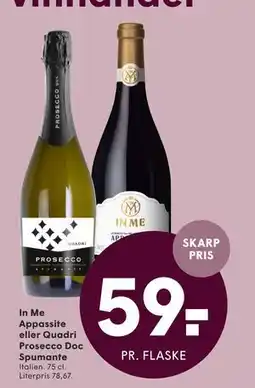 SPAR In Me Appassite eller Quadri Prosecco Doc Spumante tilbud