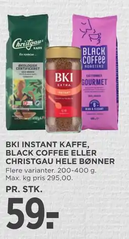 MENY BKI INSTANT KAFFE, BLACK COFFEE ELLER CHRISTGAU HELE BØNNER tilbud