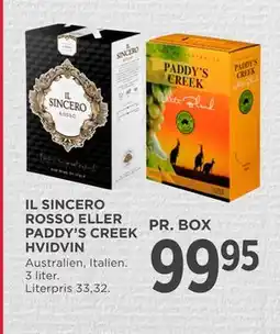 MENY IL SINCERO ROSSO ELLER PADDY’S CREEK HVIDVIN tilbud
