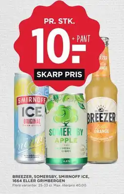 MENY BREEZER, SOMERSBY, SMIRNOFF ICE, 1664 ELLER GRIMBERGEN tilbud