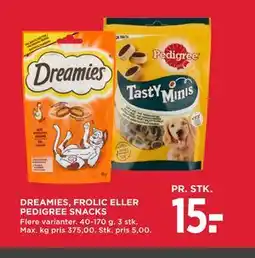 MENY DREAMIES, FROLIC ELLER PEDIGREE SNACKS tilbud