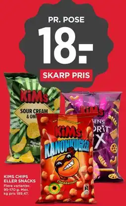 MENY KIMS CHIPS ELLER SNACKS tilbud