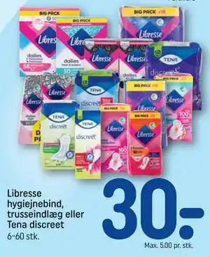 REMA 1000 Libresse hygiejnebind, trusseindlæg eller Tena discreet tilbud