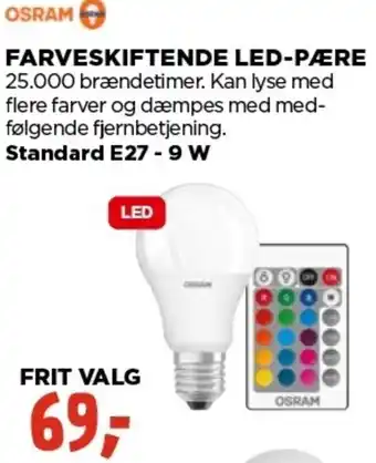 jem & fix Osram Farveskiftende Led-Pære 25.000 Brændetimer.Standard E27-9W tilbud