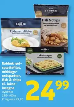 Løvbjerg Rahbek rød- spættefilet, middags- rødspætter, fish & chips el. lakse- lasagne tilbud